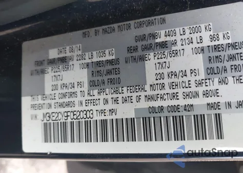 2015 Mazda Cx-5 Touring z USA, uszkodzony, nr VIN JM3KE2CY9F0520303